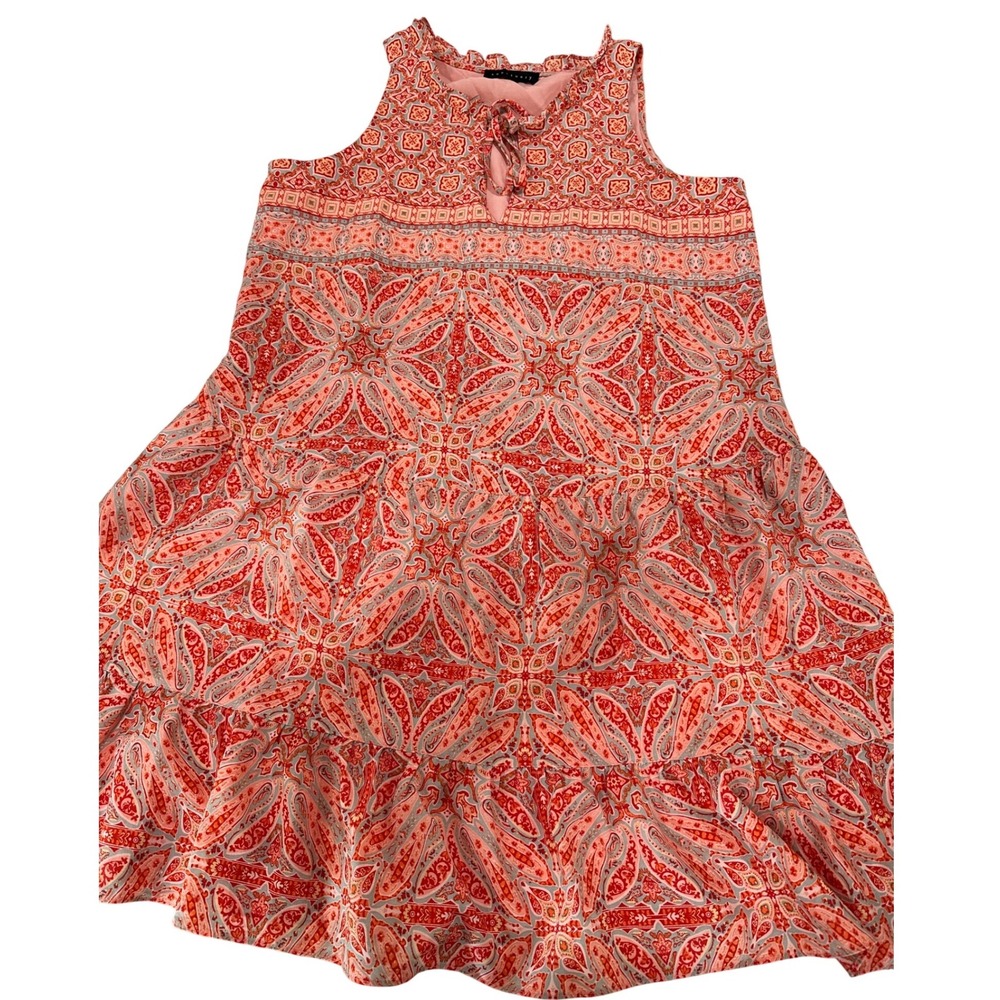 Sanctuary Womens Coral Paisley Tiered Mini Dress Ruffle Neck M